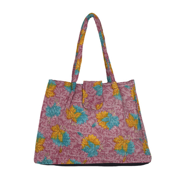 Kantha Bag - Pink with Turquoise and Ochre - Camilla Costello